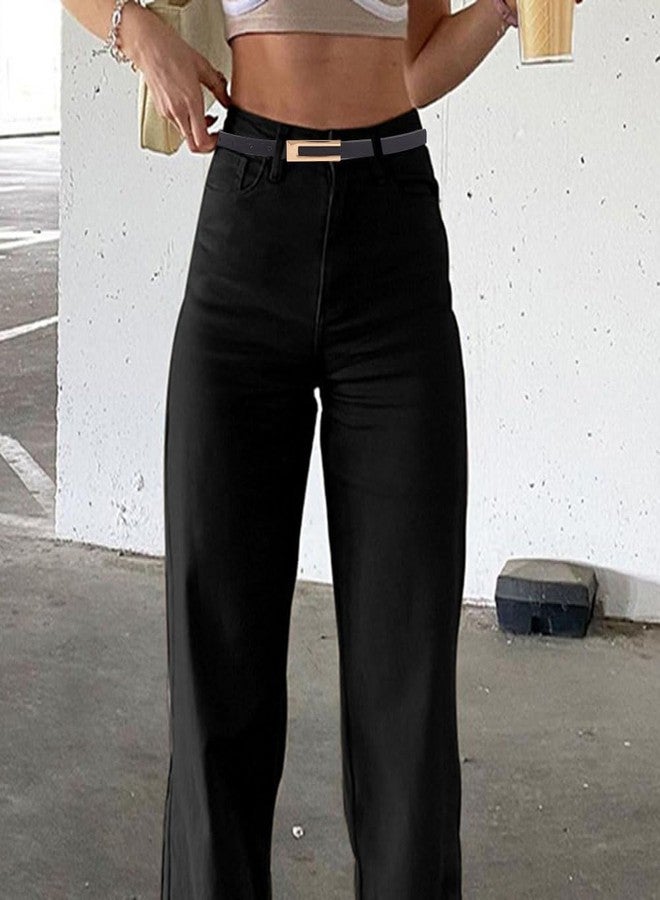 QFSH Women PU Leather Belt Retro Versatile Skinny Waist Belt with Gold Buckle Black Thin Belt for Dress Pants Jeans - Image 4